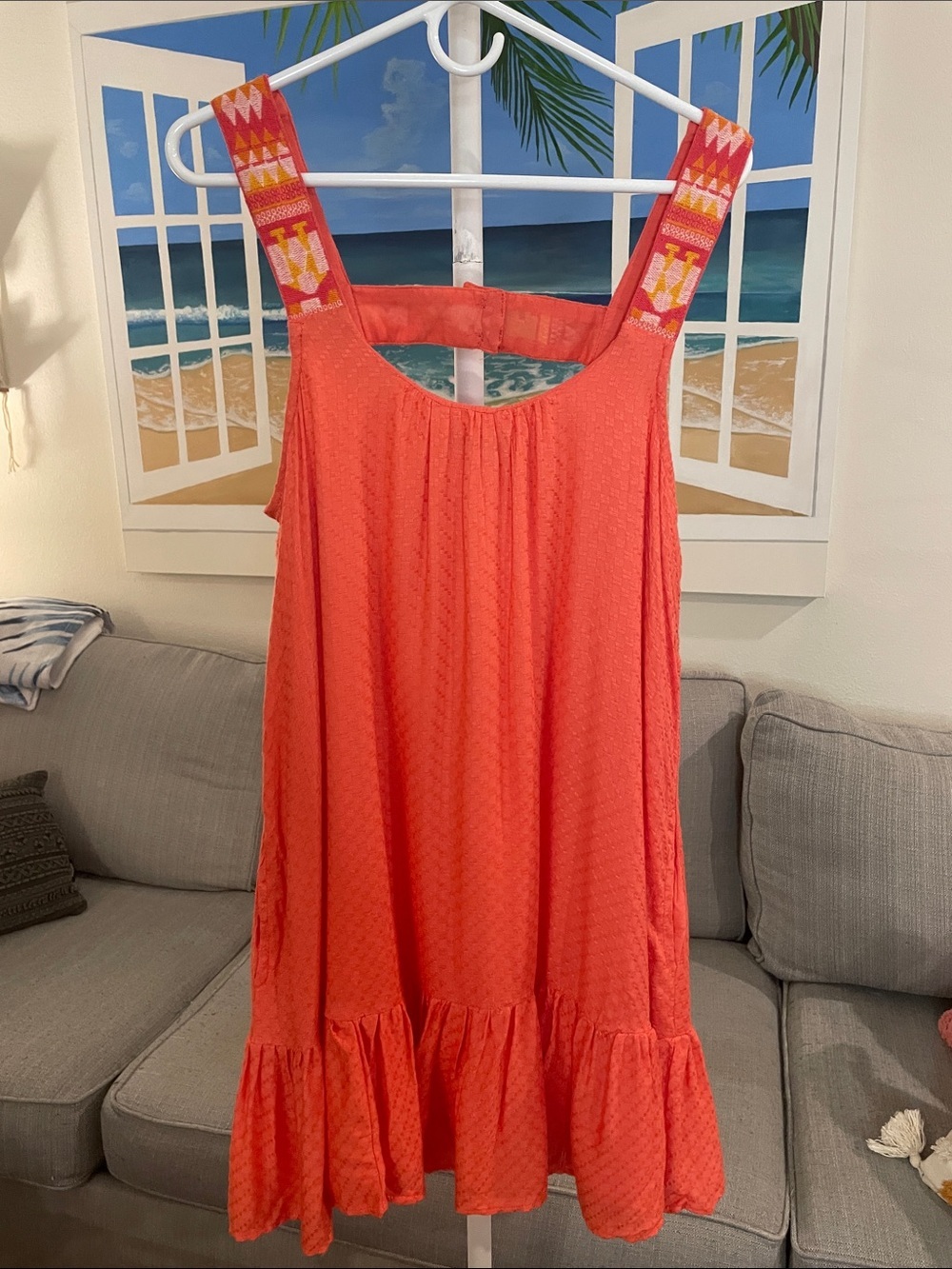Anthropologie Coral Embroidered Ruffle-Hem Midi Sundress - Picture 3 of 9